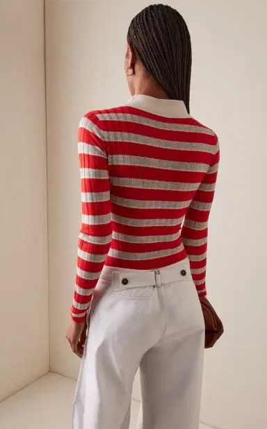 Brandon Maxwell The Joni Striped Silk-Cashmere Polo Top | Thumbnail 5 Brandon Maxwell The Joni Striped Silk-Cashmere Polo Top | Thumbnail 5
