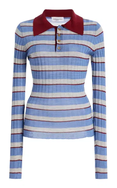 Brandon Maxwell The Joni Striped Silk-Cashmere Polo Top | Thumbnail 8 Brandon Maxwell The Joni Striped Silk-Cashmere Polo Top | Thumbnail 8