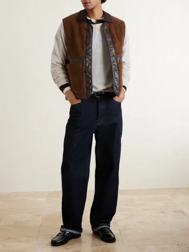 Drake's Padded Leather-Trimmed Cotton-Corduroy Gilet - Men | Thumbnail 2 Drake's Padded Leather-Trimmed Cotton-Corduroy Gilet - Men | Thumbnail 2