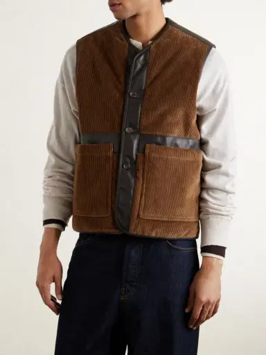 Drake's Padded Leather-Trimmed Cotton-Corduroy Gilet - Men | Thumbnail 3 Drake's Padded Leather-Trimmed Cotton-Corduroy Gilet - Men | Thumbnail 3
