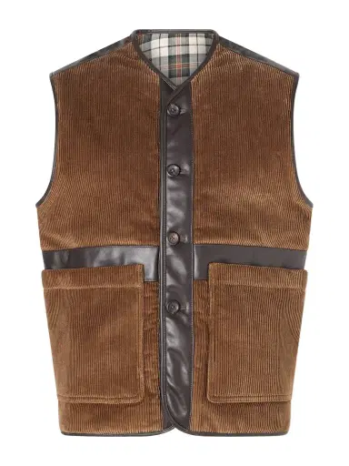 Drake's Padded Leather-Trimmed Cotton-Corduroy Gilet - Men | Thumbnail 1 Drake's Padded Leather-Trimmed Cotton-Corduroy Gilet - Men | Thumbnail 1