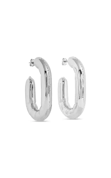 Rabanne Silver Tone Hoop Earrings | Thumbnail 3 Rabanne Silver Tone Hoop Earrings | Thumbnail 3