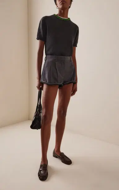 Prada Pleated Grisaille-Wool Shorts | Thumbnail 2 Prada Pleated Grisaille-Wool Shorts | Thumbnail 2