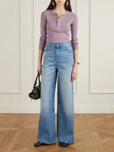 Chloé Ribbed Organic Cotton-jersey Henley Top | Thumbnail 2 Chloé Ribbed Organic Cotton-jersey Henley Top | Thumbnail 2