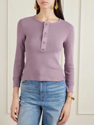 Chloé Ribbed Organic Cotton-jersey Henley Top | Thumbnail 3 Chloé Ribbed Organic Cotton-jersey Henley Top | Thumbnail 3
