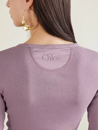 Chloé Ribbed Organic Cotton-jersey Henley Top | Thumbnail 6 Chloé Ribbed Organic Cotton-jersey Henley Top | Thumbnail 6