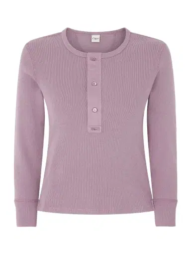 Chloé Ribbed Organic Cotton-jersey Henley Top | Thumbnail 1 Chloé Ribbed Organic Cotton-jersey Henley Top | Thumbnail 1