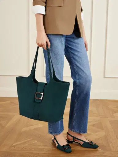 Roger Vivier Belle Vivier Medium Buckled Suede Tote | Thumbnail 3 Roger Vivier Belle Vivier Medium Buckled Suede Tote | Thumbnail 3