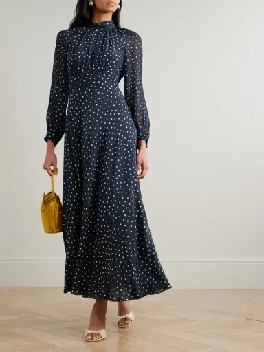 Rixo Paige Belted Polka-dot Silk-chiffon Mock-neck Midi Dress | Thumbnail 2 Rixo Paige Belted Polka-dot Silk-chiffon Mock-neck Midi Dress | Thumbnail 2
