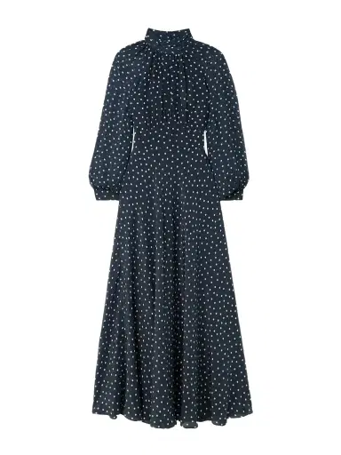 Rixo Paige Belted Polka-dot Silk-chiffon Mock-neck Midi Dress | Thumbnail 1 Rixo Paige Belted Polka-dot Silk-chiffon Mock-neck Midi Dress | Thumbnail 1