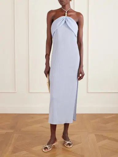 Magda Butrym Embellished Gathered Textured Lyocell-blend Halterneck Maxi Dress | Thumbnail 2 Magda Butrym Embellished Gathered Textured Lyocell-blend Halterneck Maxi Dress | Thumbnail 2