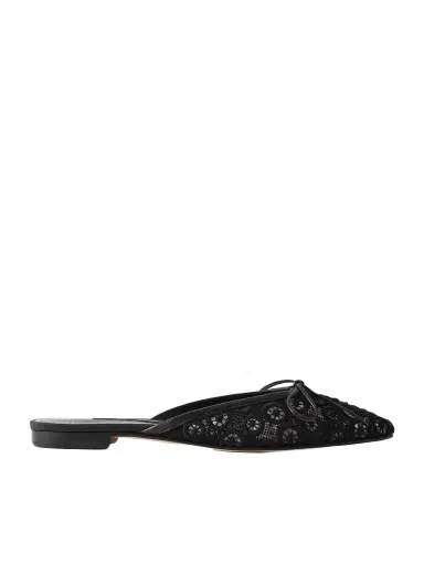 Manolo Blahnik Ballerimu Bow-detailed Leather-trimmed Lace Flats | Thumbnail 1 Manolo Blahnik Ballerimu Bow-detailed Leather-trimmed Lace Flats | Thumbnail 1