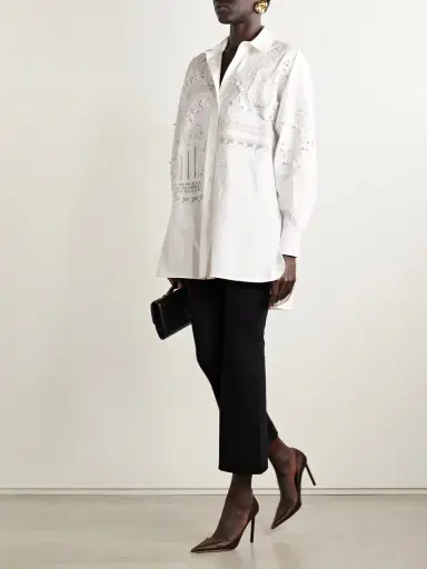Carolina Herrera Oversized Embroidered Brushed Cotton-blend Poplin Shirt | Thumbnail 2 Carolina Herrera Oversized Embroidered Brushed Cotton-blend Poplin Shirt | Thumbnail 2