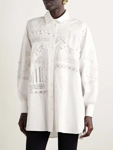 Carolina Herrera Oversized Embroidered Brushed Cotton-blend Poplin Shirt | Thumbnail 3 Carolina Herrera Oversized Embroidered Brushed Cotton-blend Poplin Shirt | Thumbnail 3