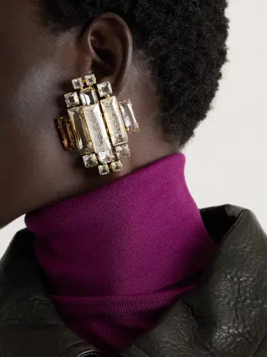 Saint Laurent Oversized Gold-tone Crystal Clip Earrings | Thumbnail 2 Saint Laurent Oversized Gold-tone Crystal Clip Earrings | Thumbnail 2