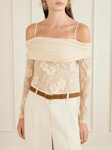 Zimmermann Off-the-shoulder Ruched Jersey And Stretch-lace Bodysuit | Thumbnail 3 Zimmermann Off-the-shoulder Ruched Jersey And Stretch-lace Bodysuit | Thumbnail 3
