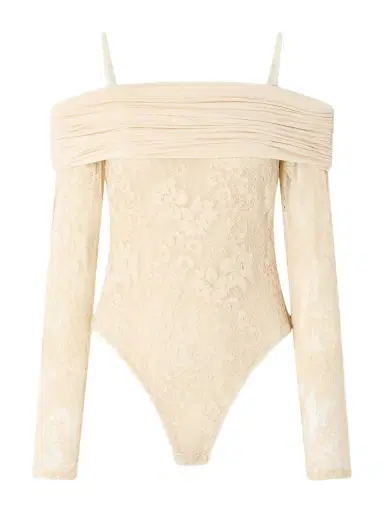 Zimmermann Off-the-shoulder Ruched Jersey And Stretch-lace Bodysuit | Thumbnail 1 Zimmermann Off-the-shoulder Ruched Jersey And Stretch-lace Bodysuit | Thumbnail 1