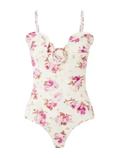 Magda Butrym Embellished Gathered Floral-print Swimsuit | Thumbnail 1 Magda Butrym Embellished Gathered Floral-print Swimsuit | Thumbnail 1