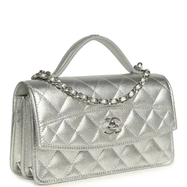 Chanel Chanel Top Handle Wallet On Chain WOC Metallic Silver Shiny Caviar Silver Hardware | Thumbnail 2 Chanel Chanel Top Handle Wallet On Chain WOC Metallic Silver Shiny Caviar Silver Hardware | Thumbnail 2