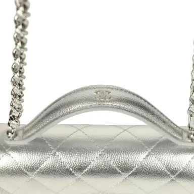 Chanel Chanel Top Handle Wallet On Chain WOC Metallic Silver Shiny Caviar Silver Hardware | Thumbnail 7 Chanel Chanel Top Handle Wallet On Chain WOC Metallic Silver Shiny Caviar Silver Hardware | Thumbnail 7