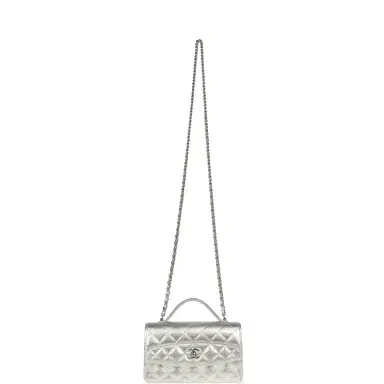 Chanel Chanel Top Handle Wallet On Chain WOC Metallic Silver Shiny Caviar Silver Hardware | Thumbnail 8 Chanel Chanel Top Handle Wallet On Chain WOC Metallic Silver Shiny Caviar Silver Hardware | Thumbnail 8