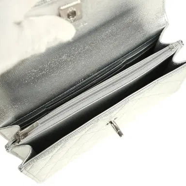 Chanel Chanel Top Handle Wallet On Chain WOC Metallic Silver Shiny Caviar Silver Hardware | Thumbnail 10 Chanel Chanel Top Handle Wallet On Chain WOC Metallic Silver Shiny Caviar Silver Hardware | Thumbnail 10