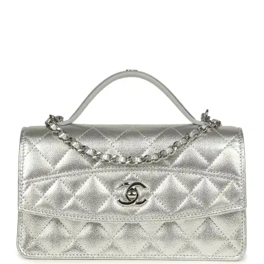 Chanel Chanel Top Handle Wallet On Chain WOC Metallic Silver Shiny Caviar Silver Hardware | Thumbnail 1 Chanel Chanel Top Handle Wallet On Chain WOC Metallic Silver Shiny Caviar Silver Hardware | Thumbnail 1
