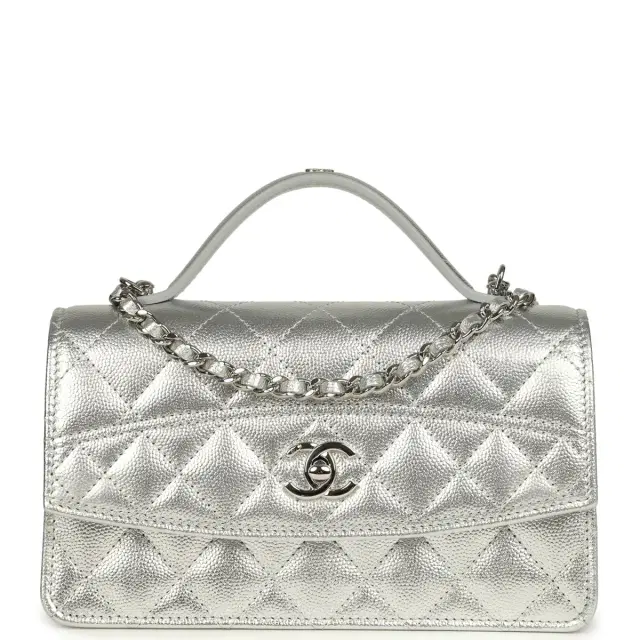 Chanel Top Handle Wallet On Chain WOC Metallic Silver Shiny Caviar Silver Hardware Chanel Top Handle Wallet On Chain WOC Metallic Silver Shiny Caviar Silver Hardware