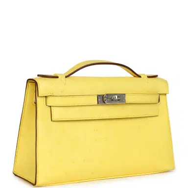 HERMÈS Hermes Kelly Pochette Jaune Citron Ostrich Palladium Hardware | Thumbnail 2 HERMÈS Hermes Kelly Pochette Jaune Citron Ostrich Palladium Hardware | Thumbnail 2