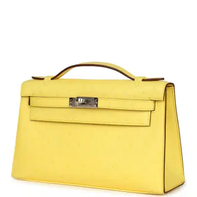 HERMÈS Hermes Kelly Pochette Jaune Citron Ostrich Palladium Hardware | Thumbnail 5 HERMÈS Hermes Kelly Pochette Jaune Citron Ostrich Palladium Hardware | Thumbnail 5
