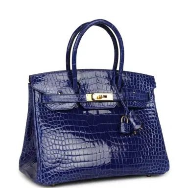 HERMÈS Pre-owned Hermes Birkin 30 Bleu Electric Shiny Porosus Crocodile Gold Hardware | Thumbnail 2 HERMÈS Pre-owned Hermes Birkin 30 Bleu Electric Shiny Porosus Crocodile Gold Hardware | Thumbnail 2