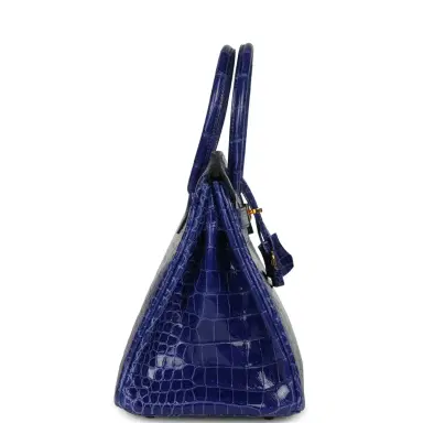 HERMÈS Pre-owned Hermes Birkin 30 Bleu Electric Shiny Porosus Crocodile Gold Hardware | Thumbnail 3 HERMÈS Pre-owned Hermes Birkin 30 Bleu Electric Shiny Porosus Crocodile Gold Hardware | Thumbnail 3