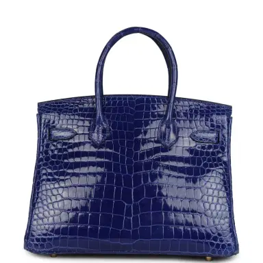 HERMÈS Pre-owned Hermes Birkin 30 Bleu Electric Shiny Porosus Crocodile Gold Hardware | Thumbnail 4 HERMÈS Pre-owned Hermes Birkin 30 Bleu Electric Shiny Porosus Crocodile Gold Hardware | Thumbnail 4