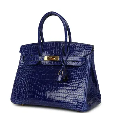 HERMÈS Pre-owned Hermes Birkin 30 Bleu Electric Shiny Porosus Crocodile Gold Hardware | Thumbnail 5 HERMÈS Pre-owned Hermes Birkin 30 Bleu Electric Shiny Porosus Crocodile Gold Hardware | Thumbnail 5