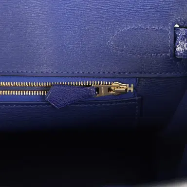 HERMÈS Pre-owned Hermes Birkin 30 Bleu Electric Shiny Porosus Crocodile Gold Hardware | Thumbnail 9 HERMÈS Pre-owned Hermes Birkin 30 Bleu Electric Shiny Porosus Crocodile Gold Hardware | Thumbnail 9