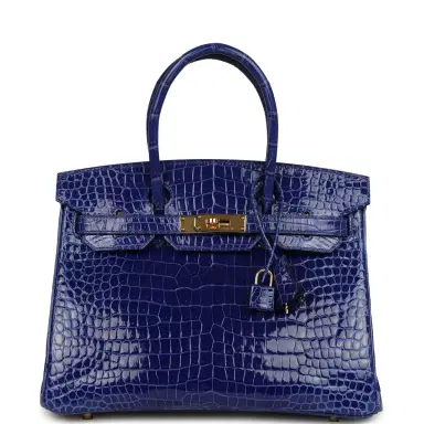 HERMÈS Pre-owned Hermes Birkin 30 Bleu Electric Shiny Porosus Crocodile Gold Hardware | Thumbnail 1 HERMÈS Pre-owned Hermes Birkin 30 Bleu Electric Shiny Porosus Crocodile Gold Hardware | Thumbnail 1