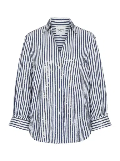 TWP Next Morning Shirt in Clear Sequin on Stripe | Thumbnail 1 TWP Next Morning Shirt in Clear Sequin on Stripe | Thumbnail 1
