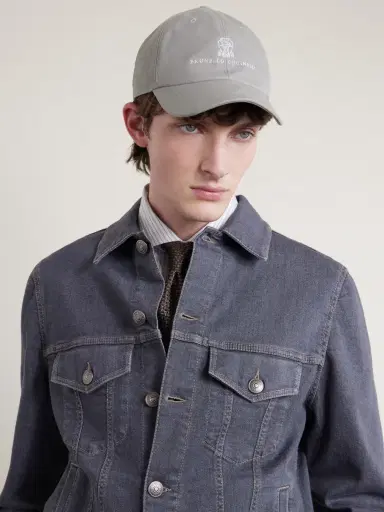 Brunello Cucinelli Logo-Embroidered Leather-Trimmed Cotton-Twill Baseball Cap - Men | Thumbnail 2 Brunello Cucinelli Logo-Embroidered Leather-Trimmed Cotton-Twill Baseball Cap - Men | Thumbnail 2