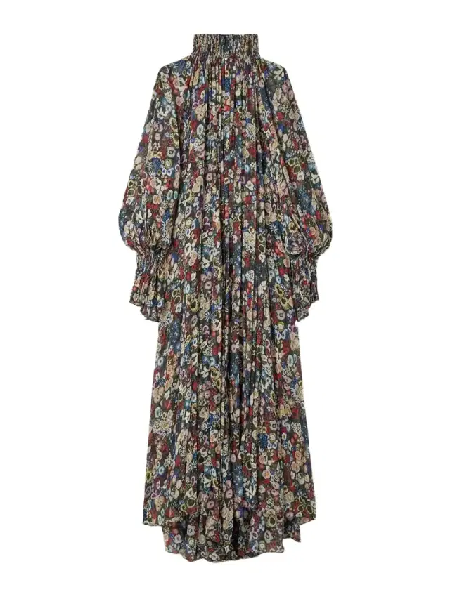 Khaite Edgar Pleated Floral-print Silk-chiffon Turtleneck Maxi Dress