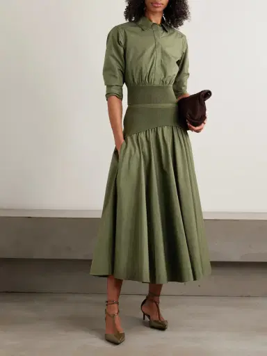 Simkhai Ovie Pleated Ribbed-knit Trimmed Cotton-poplin Midi Skirt | Thumbnail 2 Simkhai Ovie Pleated Ribbed-knit Trimmed Cotton-poplin Midi Skirt | Thumbnail 2