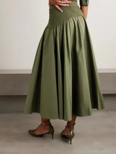 Simkhai Ovie Pleated Ribbed-knit Trimmed Cotton-poplin Midi Skirt | Thumbnail 3 Simkhai Ovie Pleated Ribbed-knit Trimmed Cotton-poplin Midi Skirt | Thumbnail 3