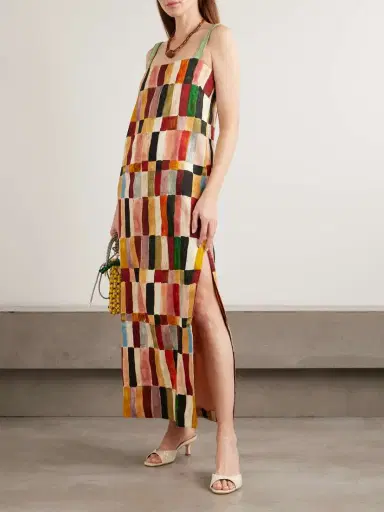 ALÉMAIS + Laurence Leenaert Marjorelle Bead-embellished Printed Linen And Silk-blend Midi Dress | Thumbnail 2 ALÉMAIS + Laurence Leenaert Marjorelle Bead-embellished Printed Linen And Silk-blend Midi Dress | Thumbnail 2
