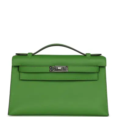 HERMÈS Hermes Kelly Pochette Vert Yucca Swift Palladium Hardware | Thumbnail 1 HERMÈS Hermes Kelly Pochette Vert Yucca Swift Palladium Hardware | Thumbnail 1