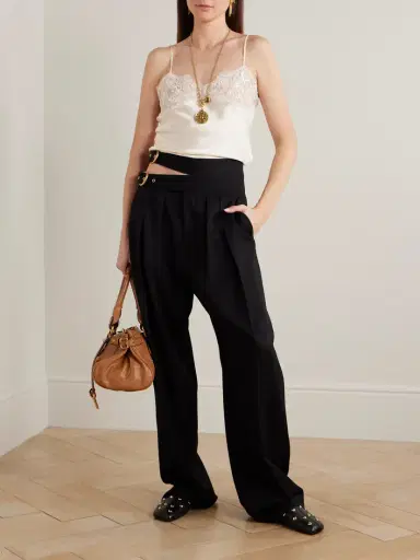 Chloé Buckled Cutout Grain De Poudre Wool Tapered Pants | Thumbnail 2 Chloé Buckled Cutout Grain De Poudre Wool Tapered Pants | Thumbnail 2