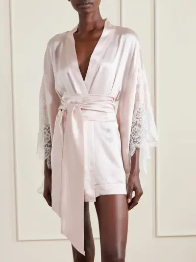 Carine Gilson Belted Lace-trimmed Silk-satin Robe | Thumbnail 2 Carine Gilson Belted Lace-trimmed Silk-satin Robe | Thumbnail 2