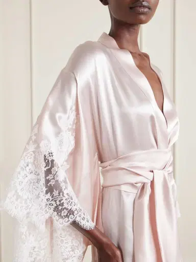 Carine Gilson Belted Lace-trimmed Silk-satin Robe | Thumbnail 4 Carine Gilson Belted Lace-trimmed Silk-satin Robe | Thumbnail 4