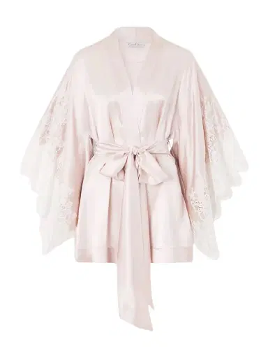 Carine Gilson Belted Lace-trimmed Silk-satin Robe | Thumbnail 1 Carine Gilson Belted Lace-trimmed Silk-satin Robe | Thumbnail 1