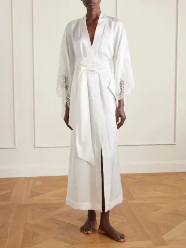 Carine Gilson Belted Lace-trimmed Silk-satin Kimono | Thumbnail 2 Carine Gilson Belted Lace-trimmed Silk-satin Kimono | Thumbnail 2