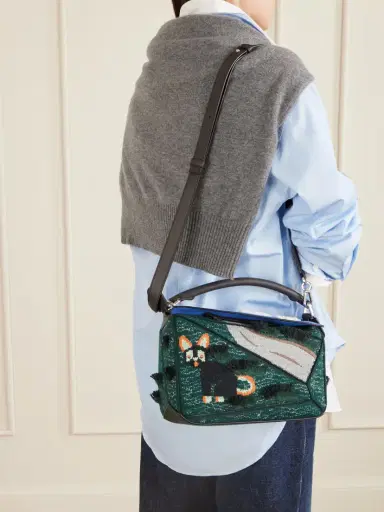 Loewe + Luis Wain Puzzle Futurist Cat Appliquéd Leather And Knitted Shoulder Bag | Thumbnail 6 Loewe + Luis Wain Puzzle Futurist Cat Appliquéd Leather And Knitted Shoulder Bag | Thumbnail 6