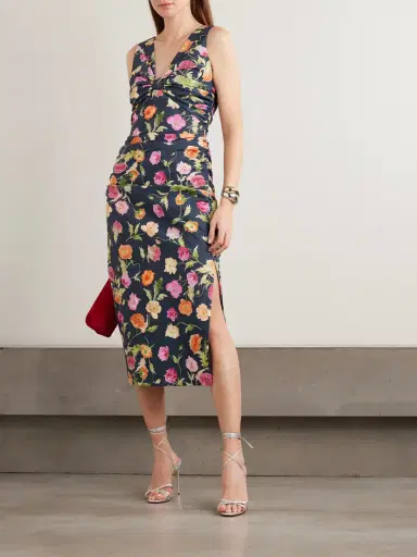 Carolina Herrera Gathered Floral-print Stretch-cotton Midi Dress | Thumbnail 2 Carolina Herrera Gathered Floral-print Stretch-cotton Midi Dress | Thumbnail 2
